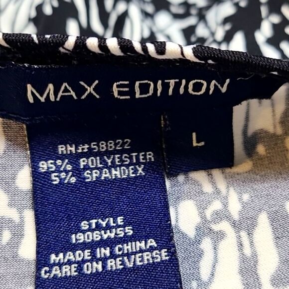 Max Edition Black & Print Dress Green Accents at Hem,Shirred Waistband, Sz Large - Picture 9 of 9
